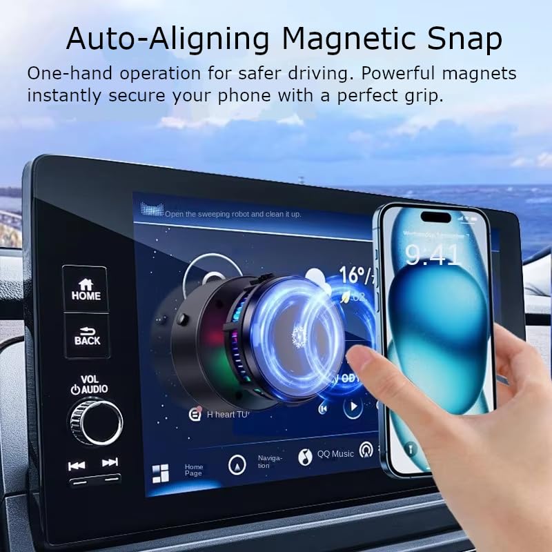 Magnetic Car Phone Holder with Cooling Fan and Wireless Charging, 360° Rotating Dashboard Windshield Vacuum Suction Cup Mount, Universal Phone Stand for iPhone 17/16/15/14/13, Samsung Galaxy S26/S25