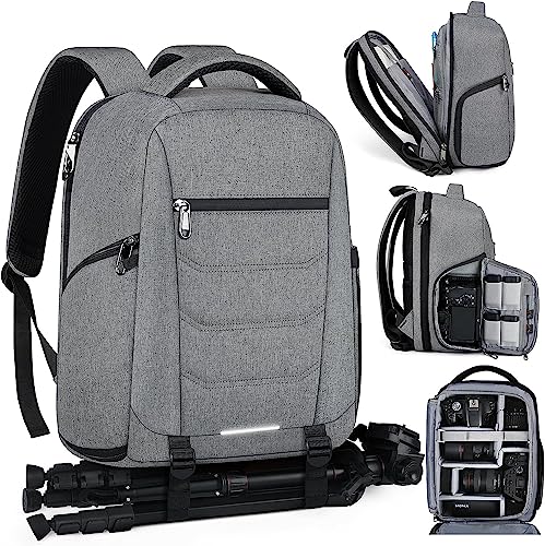 SDYSM Camera Bag Backpack Professional for DSLR SLR Mirrorless Camera Waterproof Laptop Back Pack 14 Inch with Rain Cover Anti Theft Travel Case Large Capacity Photography Backpack Grey - color: Grey, size: Medium