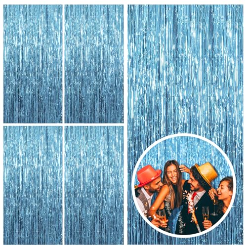 5 Pack Blue Backdrop Curtain Tinsel Streamers Ocean Themed Decor Birthday Party Decorations Foil Fringe Backdrop Graduation Baby Shower Bachelorette Winter Party Decorations Supplies - color: Light Blue, size: 39.4"w X 78.7"l (Pack of 5)
