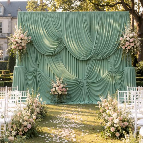 10ftx12ft Sage Green Backdrop Curtains for Parties, Wrinkle Free Polyester Sage Green Photo Backdrop Drapes 2 Panels 12 ft Long Back Drop Cloth for Wedding Birthday Photography Background Party - color: Sage Green, size: 5ft(W)x12ft(H)_2 Panels