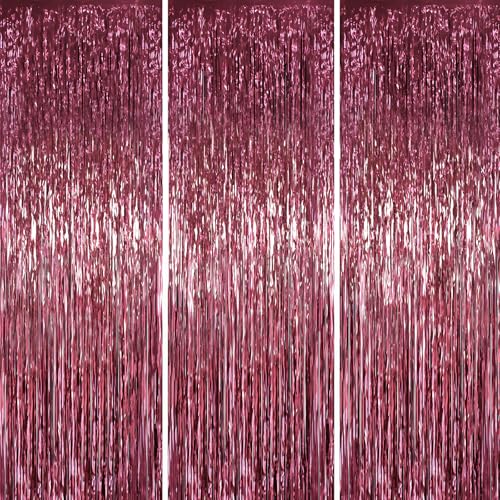 Voircoloria 3.3 x 6.6 ft Foil Fringe Backdrop Curtains, Tinsel Streamers Party Decorations, Fringe Backdrop for Birthday, Baby Shower, Gender Reveal, Graduation (3, Burgundy) - color: Burgundy
