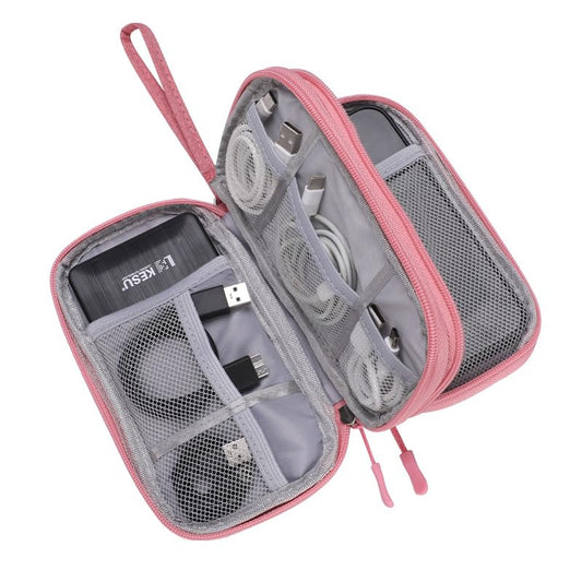 Travel Cable Organizer Pouch Electronic Accessories Carry Case Portable Waterproof Double Layers Storage Bag for Cord, Charger, Phone, Earphone Pink - color: Pink
