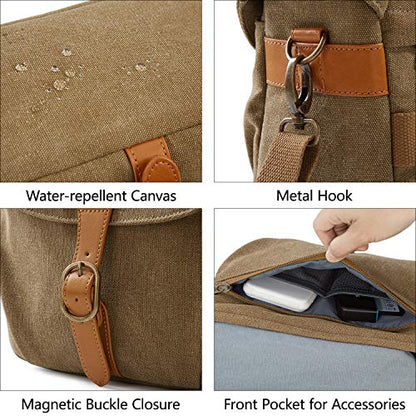 BAGSMART Canvas Crossbody Camera Bag with Rain Cover for Women Men, Khaki | SLR DSLR Camera Case, Compact Camera Shoulder Bag - color: 02-Kahki