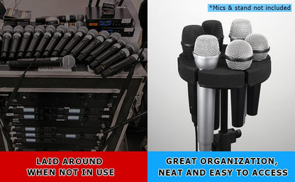 Multi Microphone Holder, Hold Up to 6 Microphones, Wired and Wireless Mic Holder for Stand, Aluminum, Black