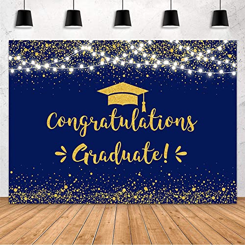MEHOFOND 7x5ft Congratulation Graduate Backdrop Class of 2026 Graduation Party Decorations Background Blue Gold Congrats Grad Decor Banner Photography Background Studio Photo Booth Props - color: Blue and Gold, size: 7x5ft