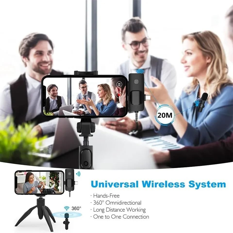 Wireless Lavalier Microphone for iPhone/iPad/Android Phone/Laptop,Plug-Play Lapel Clip-On Mic with Noise Reduction for Video Podcast Vlog Recording/Live Steam/Interview/TikTok/YouTube