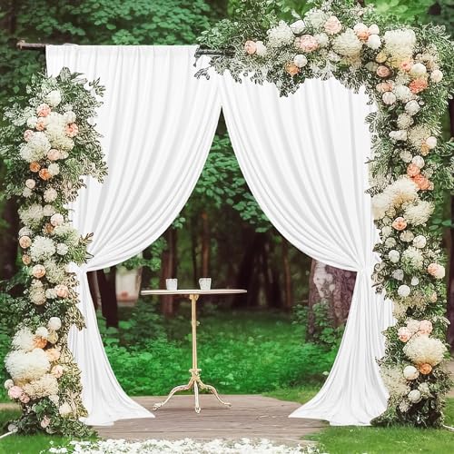 MEETSKY White Backdrop Curtain for Parties Wedding Decor- White Wedding Photography Rod Pocket Backdrop Drapes Panels Polyester Fabric Curtain for Birthday Holiday Party, 5ft x 7ft, 2 Panels - color: White, size: 60"W x 84"L (Pack of 2)