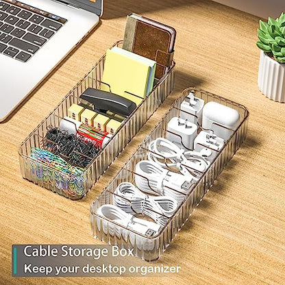 Cable Storage Boxes Organizers 2 Pack,Cord Charger Storage Organizer Box Case with 20pcs Cable Ties,Stackable,Clear