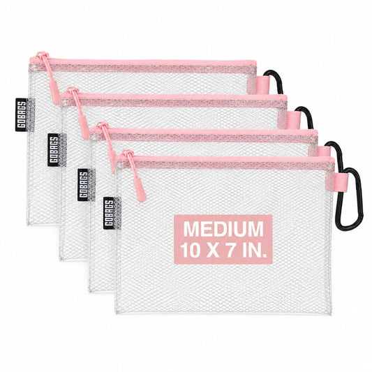GOBAGS Air Production Medium Clear Zipper Pouch (4-Pack) – Cable Organizer & Travel Gear Bag for Electronics, Camera Accessories, Tool Pouch & Small Tech Storage (Pink) - color: Pink, size: Medium