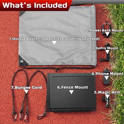 Cell Phone Fence Mount with Shade, Game Changer Mounting kit for iPhones, Mevo Start, GoPro, Insta 360 and Other Action Cameras, for Recording Baseball,Softball and Tennis Games(Matte Black)