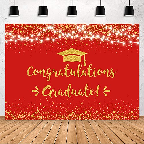 MEHOFOND Congratulation Graduate Backdrop Class of 2026 Graduation Party Decorations Background Red Gold Congrats Grad Decor Banner Photography Background Studio Photo Booth Props 8x6ft - color: Red and Gold, size: 8x6ft