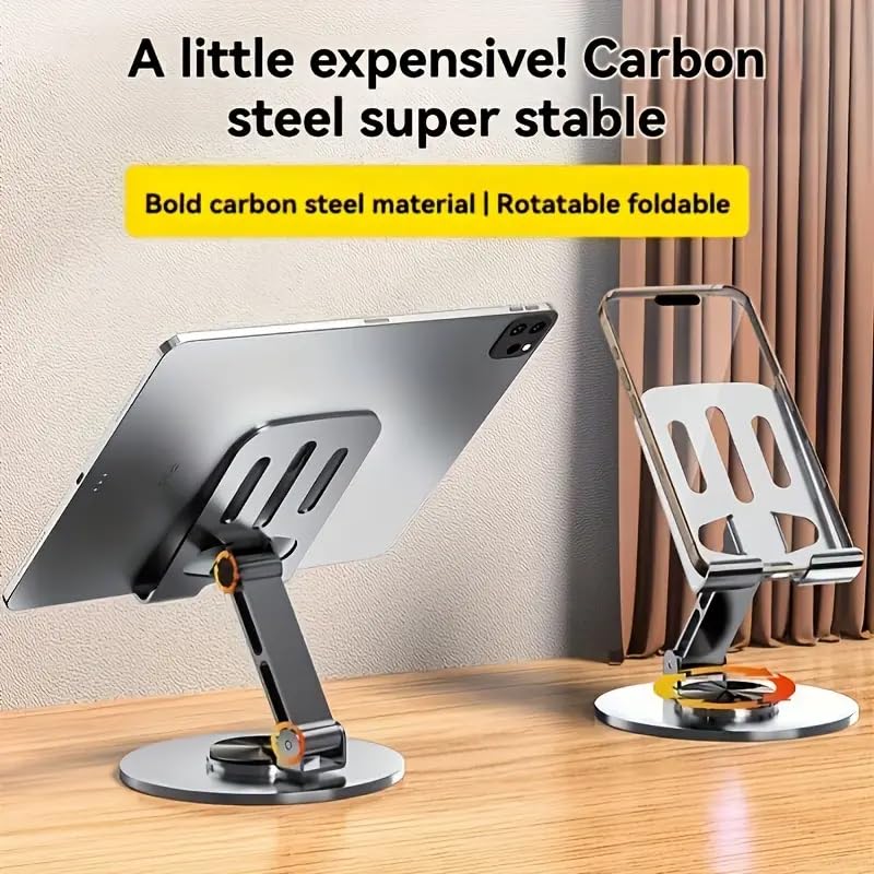 Phone Holder Metal 360° Degree Rotatable Foldable Adjustable Stand for Desktop Live Streaming Video Calls Hands-Free Use, Grey - color: Grey