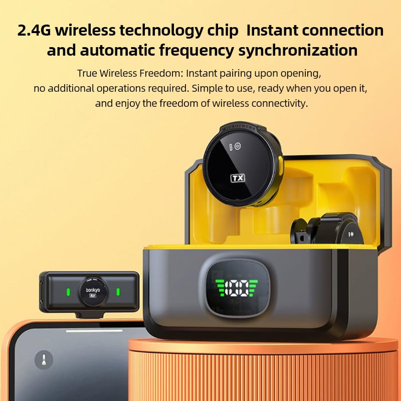Magnetic Wireless Lavalier Mic for Android, iPhone(2 TX+1 RX+Charging Case), 2.4GHz Intelligent Noise Cancellation, 82ft Range, 360° Adjustable Microphone for Video Recording, Podcast, Interview