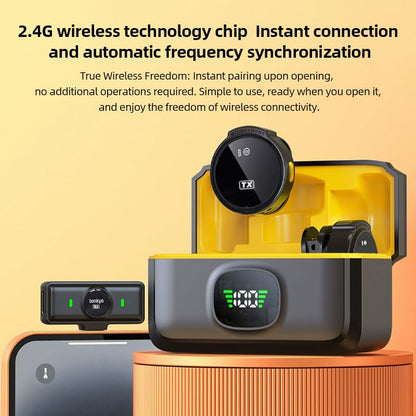 Magnetic Wireless Lavalier Mic for Android, iPhone(2 TX+1 RX+Charging Case), 2.4GHz Intelligent Noise Cancellation, 82ft Range, 360° Adjustable Microphone for Video Recording, Podcast, Interview