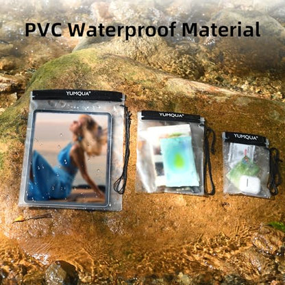 YUMQUA Clear Waterproof Bag, Waterproof Document Pouch Passport Holder Water Tight Map Case Waterproof Pouch Water Proof Small Dry Bags for Kindle Phone Tablet Camera, Kayak Boat PaddleBoard - color: Black