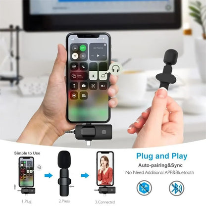 Wireless Lavalier Microphone for iPhone/iPad/Android Phone/Laptop,Plug-Play Lapel Clip-On Mic with Noise Reduction for Video Podcast Vlog Recording/Live Steam/Interview/TikTok/YouTube