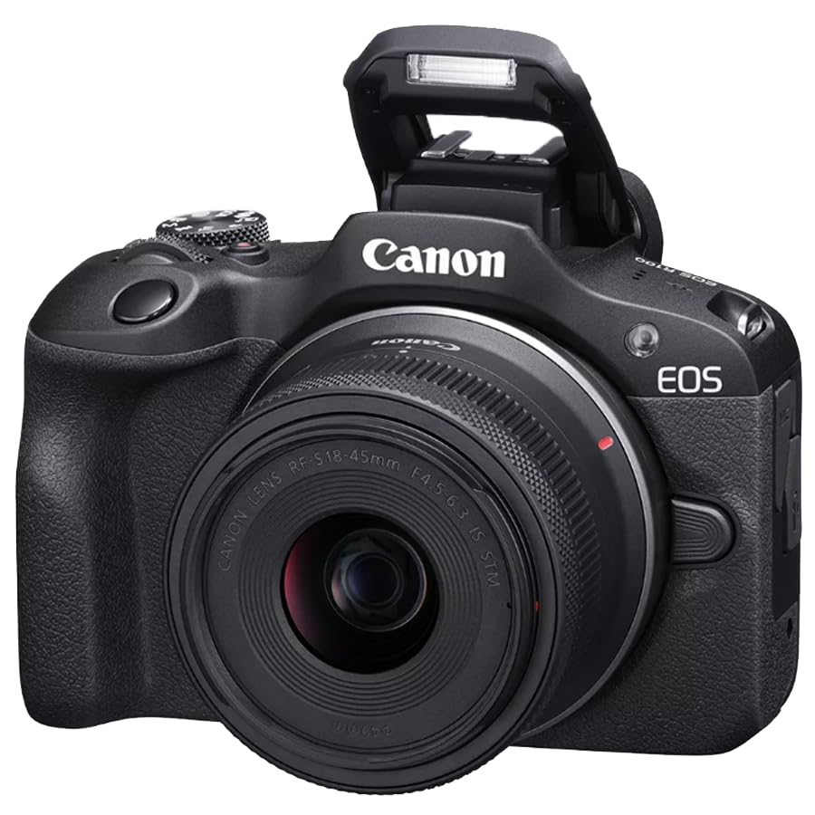 Canon EOS R100 Mirrorless Camera with RF-S 18-45mm is STM Lens | USA Warranty, Authorized Dealer | Bundle with Sandisk 128GB Memory Card, Camera Bag & Photo Editing Software - color: Coal