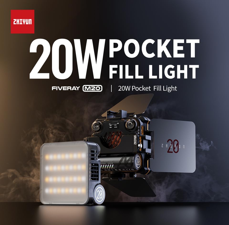 ZHIYUN FIVERAY M20 Combo LED Video Light Bi - Color LED 2700K- 6500K DynaVort Cooling System Mark II with Radiant Full-Color RGB Glow - color: M20 COMBO