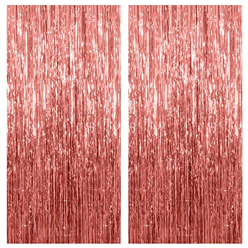 2 Pack Rose Gold Backdrop Birthday Decorations Foil Curtain Bachelorette Party Decor Rose Gold Decor Party Streamers Groovy Birthday Decorations Backdrop - color: Rose Gold, size: 2 Pcs