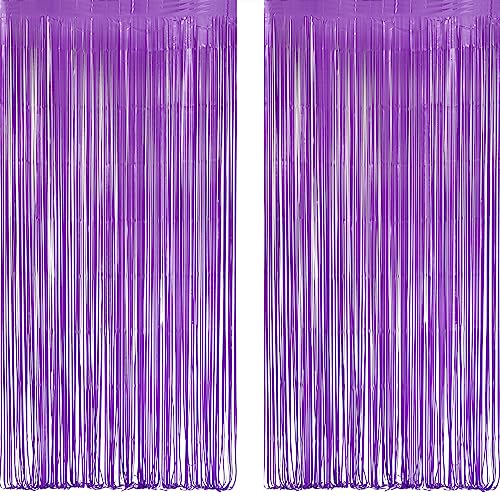 Purple Tinsel Fringe Party Backdrop - GREATRIL Party Streamers for Lavender/Mermaid/Butterfly/Fairy Birthdays Party Decorations - 3.2ft X 8.2ft - 2 Packs - color: Pure Purple