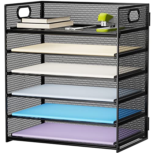 Marbrasse 6 Tier Paper Organizer Letter Tray - Mesh Desk File Organizer with Handle, Paper Sorter Organizer for Letter/A4 Office File Folder Holder - Black - color: 6 Tier - Black