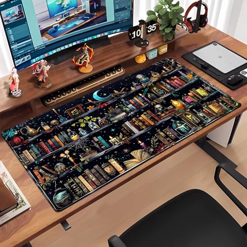 Bookshelf Desk Mat Black Library Aesthetic Desk Pad Large Gaming Mouse Pad 31.5x15.7 in Bookcase XXL Extended Mousepad Book Keyboard Mouse Mat for Work Game Office Home - color: Bookshelf Black