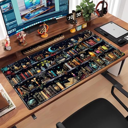 Bookshelf Desk Mat Black Library Aesthetic Desk Pad Large Gaming Mouse Pad 31.5x15.7 in Bookcase XXL Extended Mousepad Book Keyboard Mouse Mat for Work Game Office Home - color: Bookshelf Black