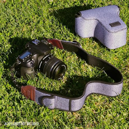 USA Gear TrueSHOT Camera Strap Neoprene Camera Straps - Padded Neck Strap, Pockets, and Release Buckles - Compatible with Canon, Nikon, Sony and More DSLR and Mirrorless Cameras (Grey Woven Pattern) - color: Grey Woven Pattern
