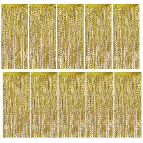 Gold Backdrop Birthday Decorations Foil Curtain Backdrop Gold Streamers Dance Party Decorations Photo Booth Props for Bachelorette Decorations Christmas Halloween New Years Eve Party Supplies - color: Gold, size: 10 Pack