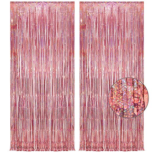 Rose Gold Tinsel Party Backdrop - GREATRIL Foil Fringe Curtain Party Photo Booth Backdrop for Birthday Women Bride Theme Decorations - 1m x 2.5m - Pack of 2 - color: Dark Rose Gold