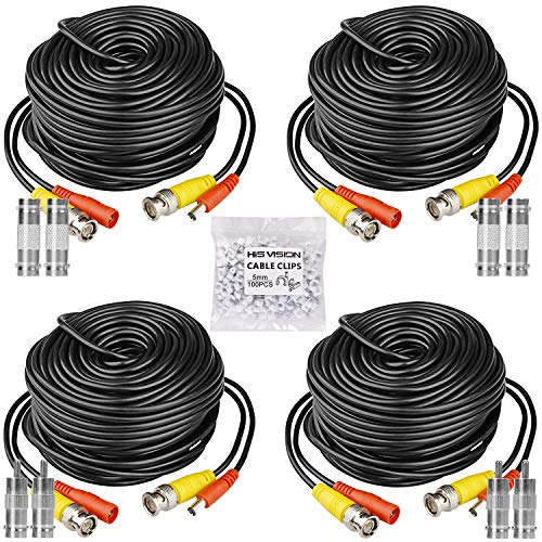 4 Pack 30M/100ft All-in-One BNC Video Power Cables, Extension Surveillance Camera Cables for CCTV Security DVR System Installation, Free 8pcs BNC Connectors and 100pcs Cable Clips (Black) - color: 100ft-Black