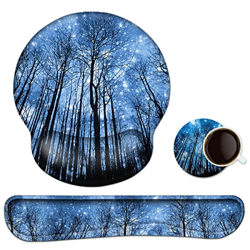 Mouse Pad Keyboard Wrist Rest, Gel Non Slip Rubber Wrist Support Rest Mouse Pad for Home Office, Computer Laptop Desk Typist Gamer, Comfy Cushion Mousepad with Memory Foam Ergonomic, Galaxy Forest - color: Galaxy Forest