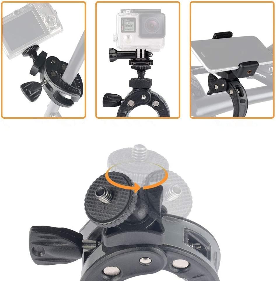 UTEBIT Camera Mount Clamp, 360° Ballhead with 1/4" Thread Holes, Black | Umbrella Clamp Motorcycle Camera Pole Mount Desk Holder, Super Clamp with Phone Tripod Mount for Gopro/DSLR/Stabilizer - color: Black