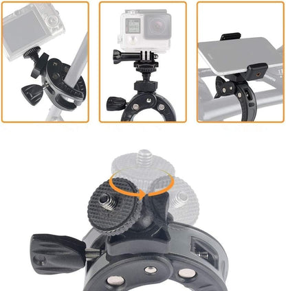 UTEBIT Camera Mount Clamp, 360° Ballhead with 1/4" Thread Holes, Black | Umbrella Clamp Motorcycle Camera Pole Mount Desk Holder, Super Clamp with Phone Tripod Mount for Gopro/DSLR/Stabilizer - color: Black