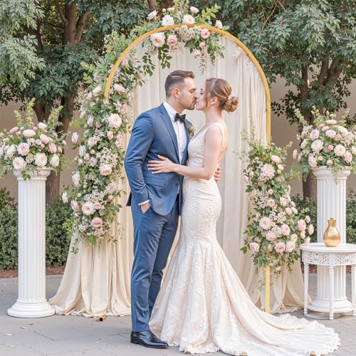 Set of 3 Metal Arch Backdrop Stand with Cover Set, (7.2FT, 6.6FT, 6FT Wedding Arch and Cover Set), Backdrop Arch for Party, Baby Shower, Birthday, and Graduation Ceremony - color: Yellow, size: 7.2ft+6.6ft+6ft