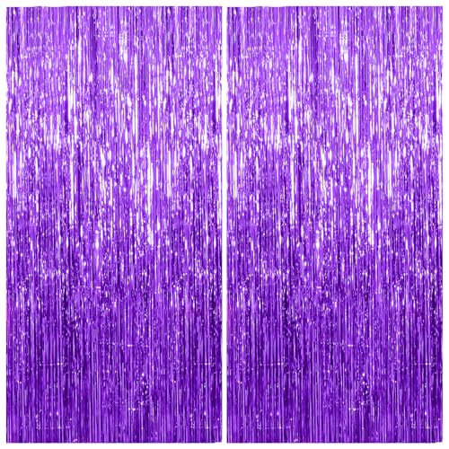 2 Pack Foil Curtain Backdrop Purple Metallic Tinsel Foil Fringe Curtains Photo Booth Props for Birthday Wedding Engagement Baby Shower Bachelorette Christmas Holiday Celebration Party Decorations - color: Purple, size: 2 Pcs
