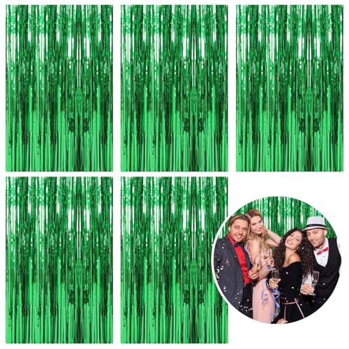 5 Pack Foil Curtain Backdrop Green Metallic Tinsel Foil Fringe Curtains Photo Booth Props for Birthday Wedding Engagement Baby Shower Bachelorette Christmas Holiday Celebration Party Decorations - color: Green, size: 5 Pcs
