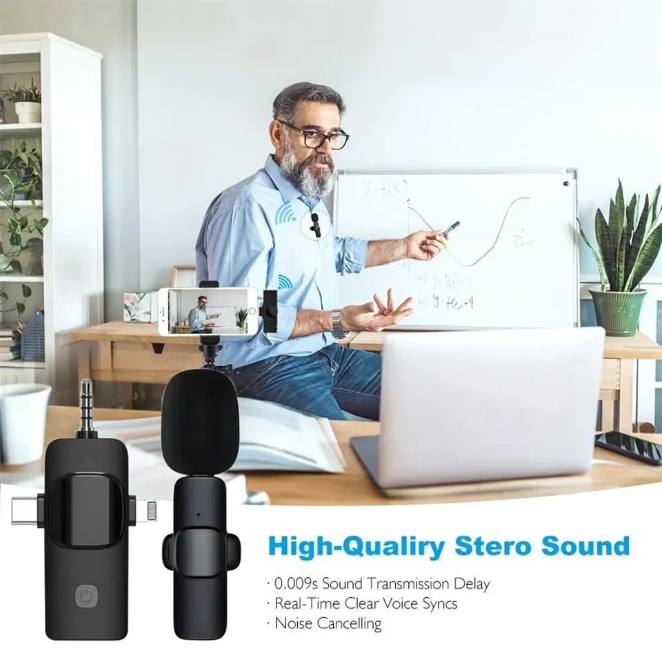 Wireless Lavalier Microphone for iPhone/iPad/Android Phone/Laptop,Plug-Play Lapel Clip-On Mic with Noise Reduction for Video Podcast Vlog Recording/Live Steam/Interview/TikTok/YouTube
