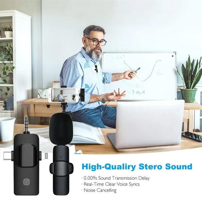 Wireless Lavalier Microphone for iPhone/iPad/Android Phone/Laptop,Plug-Play Lapel Clip-On Mic with Noise Reduction for Video Podcast Vlog Recording/Live Steam/Interview/TikTok/YouTube