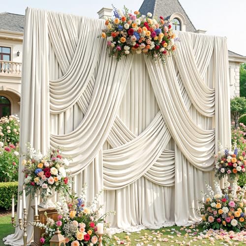 20ftx12ft Beige Backdrop Curtains for Parties, Wrinkle Free Polyester Beige Photo Backdrop Drapes 4 Panels 12 ft Long Back Drop Cloth for Wedding Birthday Photography Background - color: Beige, size: 5ft(W)x12ft(H)_4 Panels