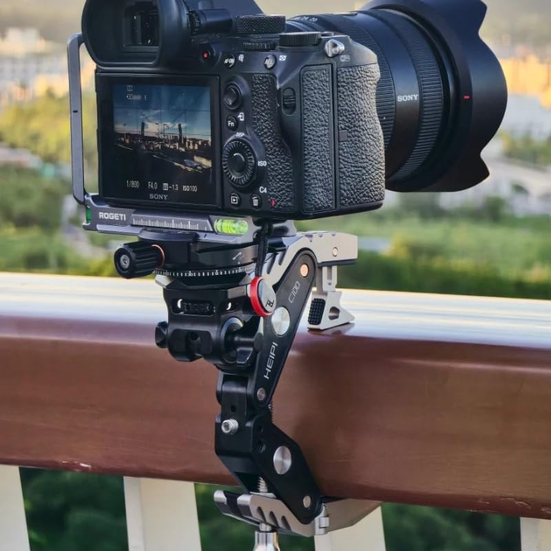 HEIPI Super Clamp Phone Camera Mount Holder 2-in-1 Clamp & Stand Design with with KF17 Monitor Ball Head & Panning Base Adapter Holder Max Clamping 3.93 inch for Tripod Accessories, DSLR Camera - style: Super Clamp with KF17 Ball Head & Panoramic Panning