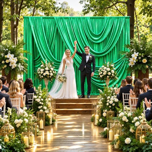 20ftx10ft Green Sequin Backdrop Curtain Panels for Parties, Wrinkle Free Glitter Photo Backdrop Drapes 4 Panels Shimmer Back Drop Cloth for Wedding Birthday Christmas Photography Background - color: Green, size: 5ftx10ft(4 Panels)