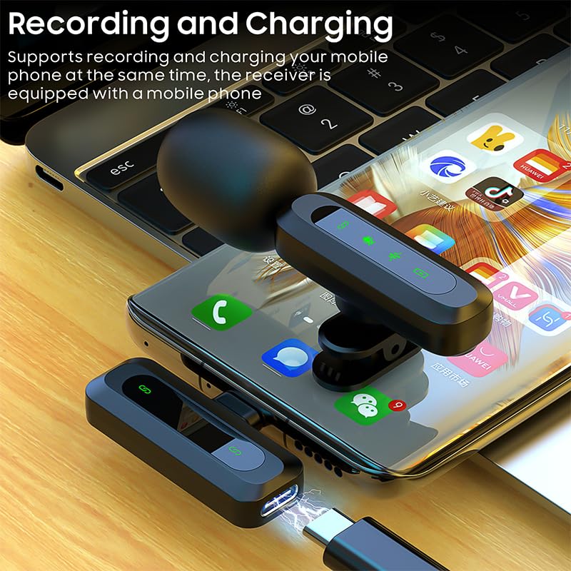 2-Pack Wireless Mini Microphone for iPhone 15,16,17, Lavalier Microphone for Video Recording, 2 In 1 Noise Reduction Lapel Mic For Android, Ipad, PC – Mini Mic with USB-C for Content Creators Potcast
