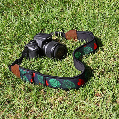 USA Gear TrueSHOT Camera Strap Neoprene Camera Straps - Padded Neck Strap, Pockets, and Quick Release Buckles - Compatible with Canon, Nikon, Sony and More DSLR and Mirrorless Cameras (Tropical) - color: Tropical