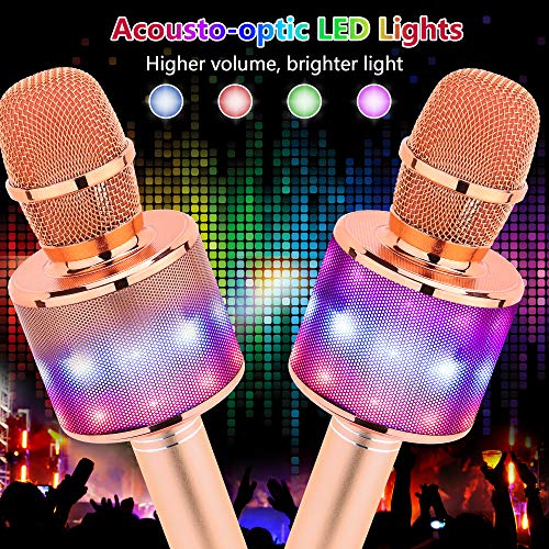 Amazmic Kids Karaoke Microphone Machine Toy Bluetooth Microphone Portable Wireless Karaoke Machine Handheld with LED Lights, Gift for Children Adults Birthday Party, Home KTV(Champagne) - color: Rose Gold Plus