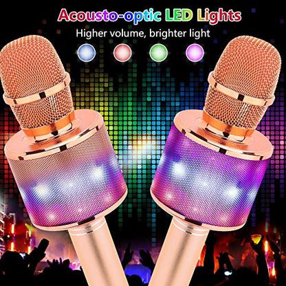 Amazmic Kids Karaoke Microphone Machine Toy Bluetooth Microphone Portable Wireless Karaoke Machine Handheld with LED Lights, Gift for Children Adults Birthday Party, Home KTV(Champagne) - color: Rose Gold Plus