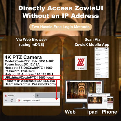 zowietek 4K PTZ Camera, ZowiePTZ, Ergo-Ease Remote Control(No Battery), ZowieX APP Manager, 25X Optical+12X Digital Zoom, SDI/HDMI/USB, RTSP/RTMP(s)/SRT Stream, Meeting, Church, Event, Teaching - color: HDMI SDI USB, size: 25X
