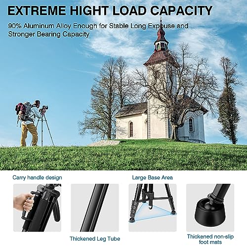 Tripod for Camera and Phone, 72" Tall Camera Tripod Monopod with Remote, Professional Heavy Duty Compact Camera Stand for iPhone, DSLR, Spotting Scope, Telescope, Binocular - color: Black