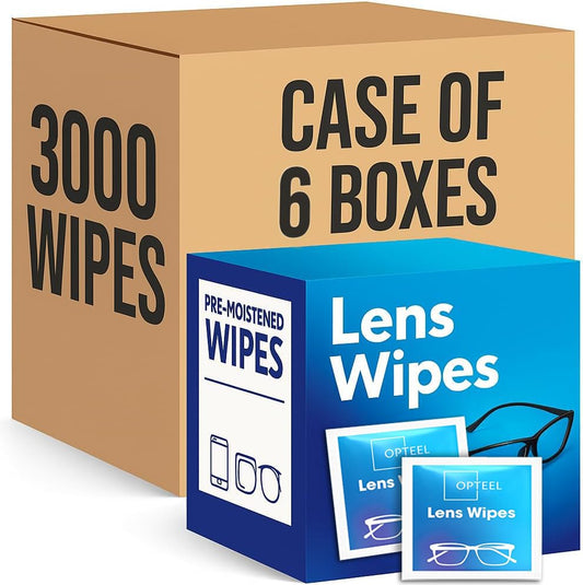 Lens Wipes for Eyeglasses - Case of 3000 (6X 500/Boxes) Pre-moistened Lens Cleaning Wipes - Scratch-Free Streak-Free Cleaner for Camera Lenses, Sunglass, Phone, Tablet and Computer Screens - size: 500 Count (Pack of 6)