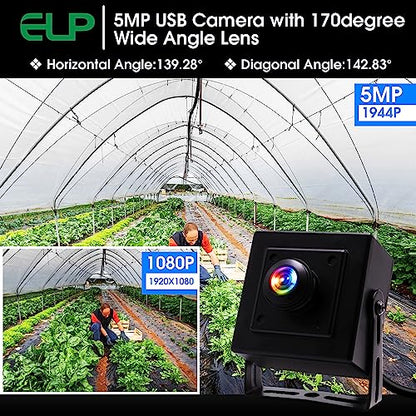 ELP Mini Aluminum Black Case USB Security Camera with 170degree Wide Angle Fisheye Lens USB2.0 Lightburn Camera for Home Security and Machine Vision System,9.9ft/3m Cable for PC, Laptop, Jetson Nano - color: 170 Degree Lens Mini, style: USB Camera